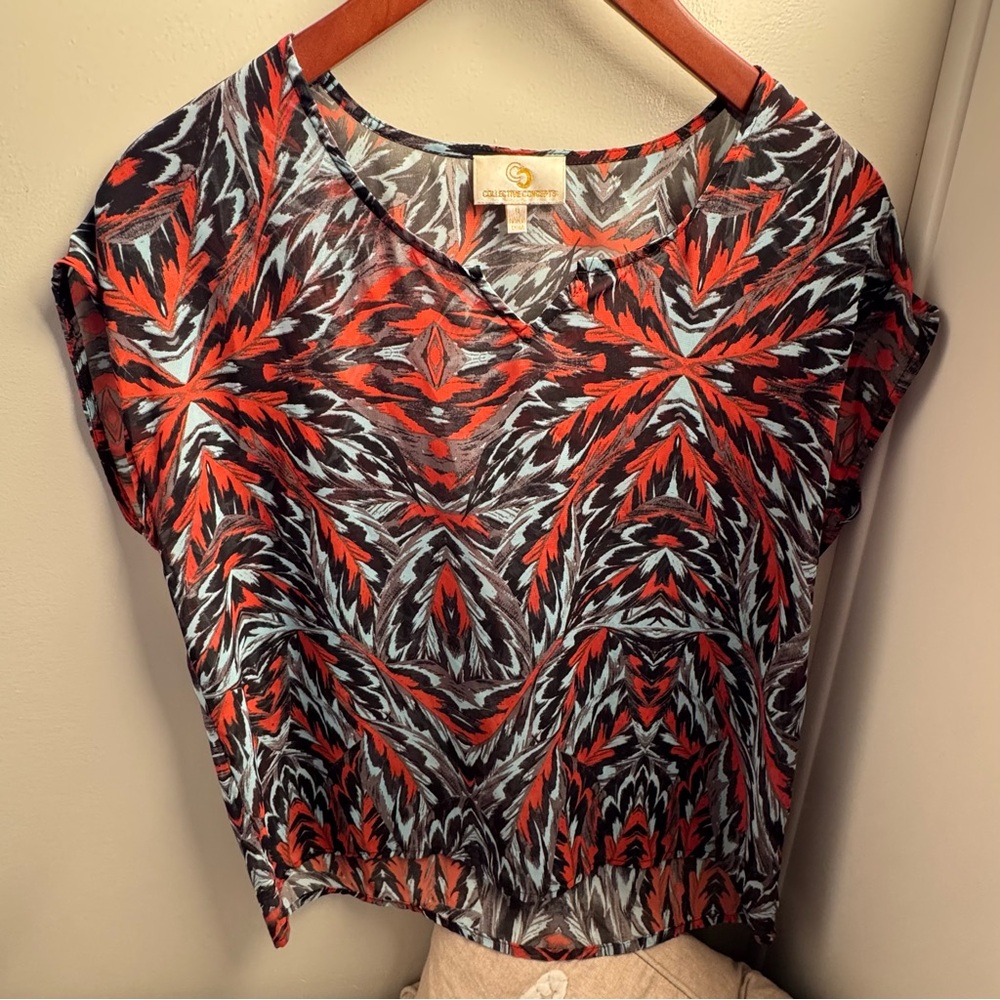 Collective Concepts Red and Blue Patterned Blouse